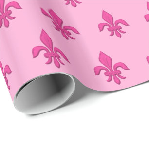 Fleur de Lis in Fuchsia Roze op Licht Roze Cadeaupapier