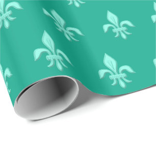 Fleur de Lis in Light Aqua on Turquoise Cadeaupapier