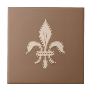 Fleur de Lis in Light Beige op Taupe Tan Tegeltje