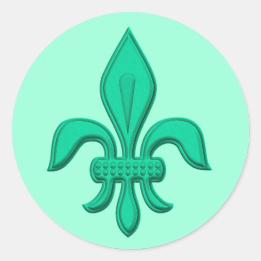 Fleur de Lis in Turquoise en Light Aqua Ronde Sticker (Voorkant)