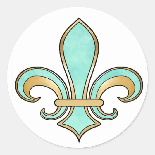 Fleur de Lis in vaste kleur - Turquoise Aqua Ronde Sticker (Voorkant)