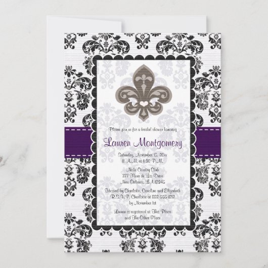 Fleur de Lis Invitations de douche nuptiale Plum N (Devant)