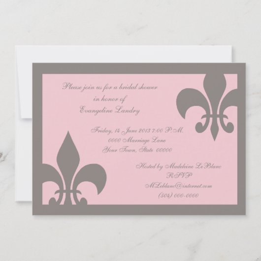 Fleur de Lis Invitations grise et rose-clair (Devant)