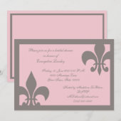 Fleur de Lis Invitations grise et rose-clair (Devant / Derrière)