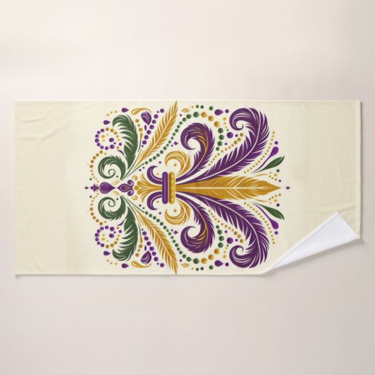 Fleur de lis jaune et vert violet (Serviette de bain)