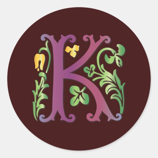 Fleur-de-lis K Monogram Ronde Sticker (Voorkant)