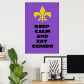 Fleur de Lis Keep Calm Eat Gumbo Paars Poster (Thuiskantoor)