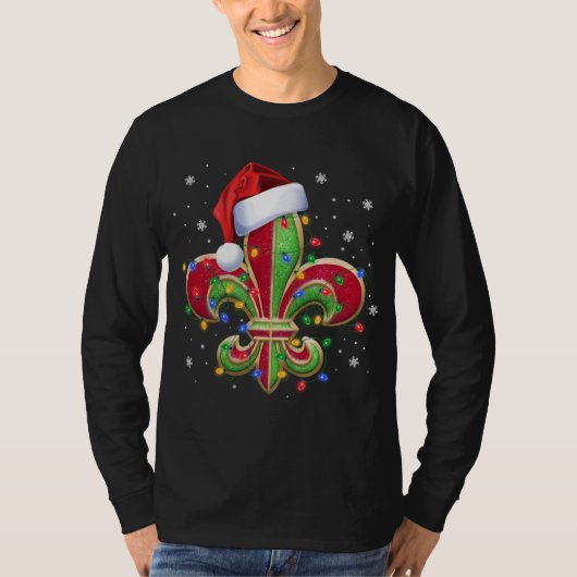 Fleur De Lis Kerstornament met Santa Hat Xma T-shirt (Voorkant)
