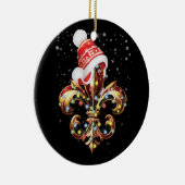 Fleur de Lis kerstversiering met kerstmuts XMA Keramisch Ornament (Rechts)