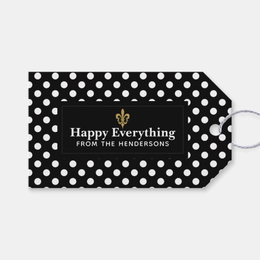 Fleur de Lis label met witte stippen Cadeaulabel (Voorkant (Horizontaal))