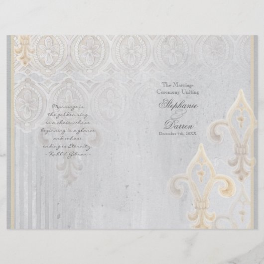 Fleur de Lis Lace Damask 2 Gray Wedding Programme (Voorkant)