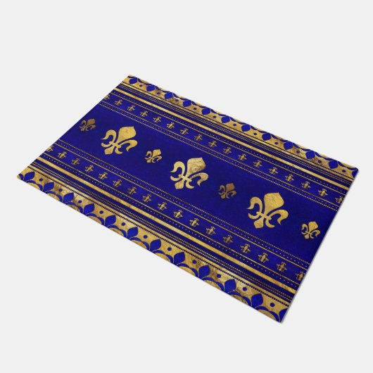 Fleur-de-lis - Lapis Lazuli en Gold Deurmat (Schuin)