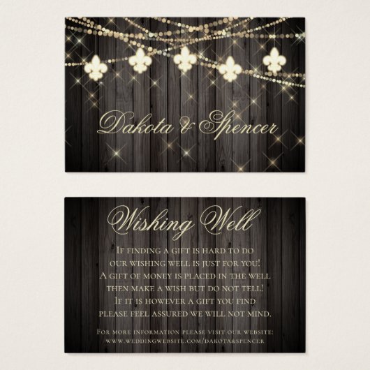 Fleur de Lis Lumières Rustiques | Mariage Wishing  (Devant & derrière)