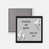 Fleur de Lis Magnet noir et argent personnalisé (Recto/Verso)