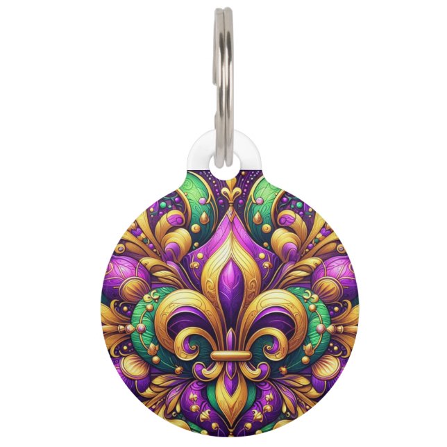 Fleur de Lis Mardi Gras Huisdierpenning (Voorkant)