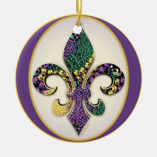 Fleur de lis Mardi Gras krads Keramisch Ornament (Voorkant)
