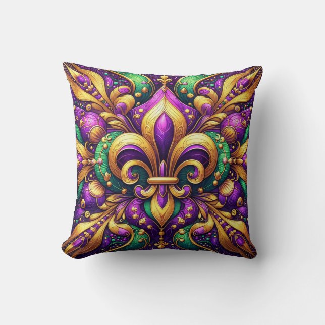Fleur de Lis Mardi Gras Kussen (Voorkant)