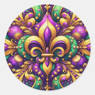 Fleur de Lis Mardi Gras Ronde Sticker