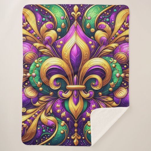 Fleur de Lis Mardi Gras Sherpa Deken (Voorkant)
