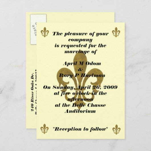 fleur de lis mariage invitation par carte postale (Devant / Derrière)