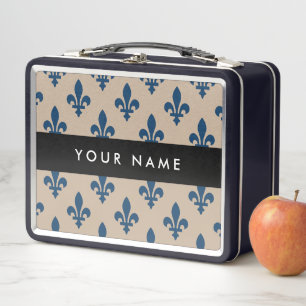 Fleur de Lis, marineblauw op beige, koninklijk, Uw