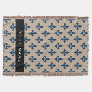 Fleur de Lis, marineblauw op beige, koninklijk, Uw Deken