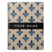 Fleur de Lis, marineblauw op beige, koninklijk, Uw