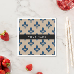 Fleur de Lis, Marineblauw op Beige, Koninklijk, Uw Servet