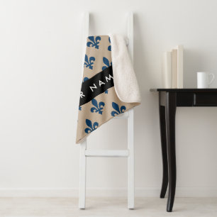 Fleur de Lis, marineblauw op beige, koninklijk, Uw Sherpa Deken