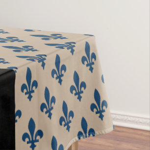 Fleur de Lis, marineblauw op beige, koninklijk, Uw Tafelkleed