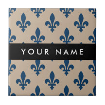 Fleur de Lis, Marineblauw op Beige, Koninklijk, Uw