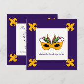 Fleur de Lis Mask Mardi Gras Party Kaart (Voorkant / Achterkant)