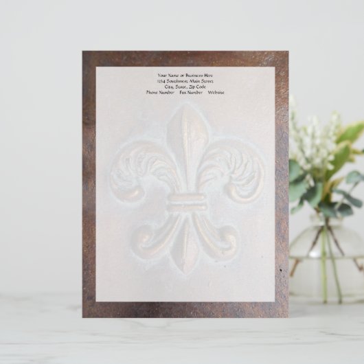 Fleur De Lis, met een druk van koper Gepersonaliseerd Briefhoofd (Staand voorkant)