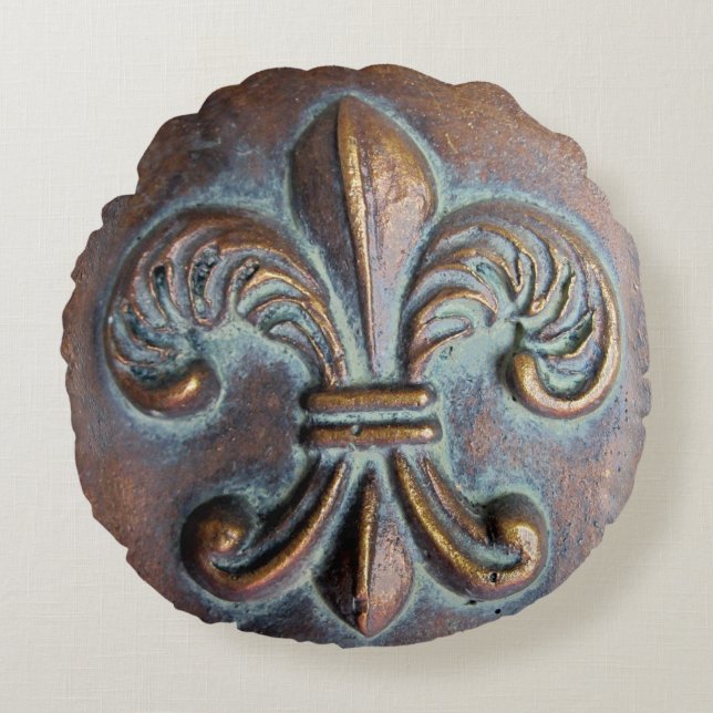 Fleur De Lis, met een druk van koper Rond Kussen (Voorkant)