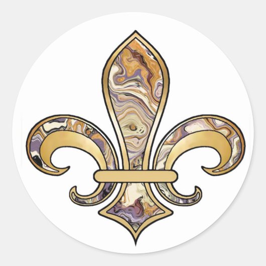 Fleur de Lis met patroon - 12 Ronde Sticker (Voorkant)