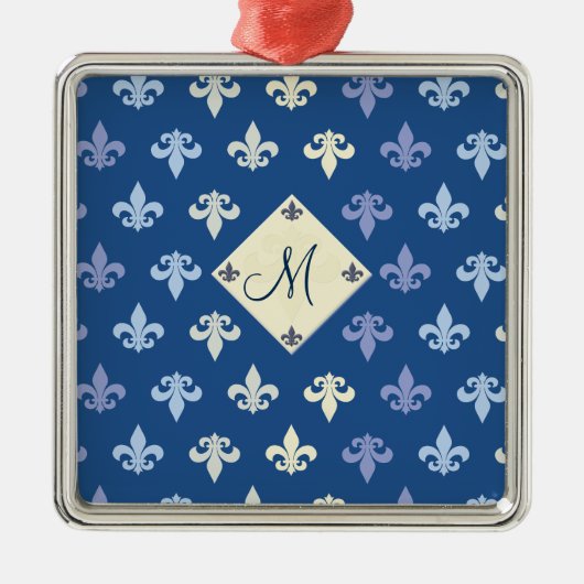 Fleur de Lis met vierkant monogram Metalen Ornament (Voorkant)