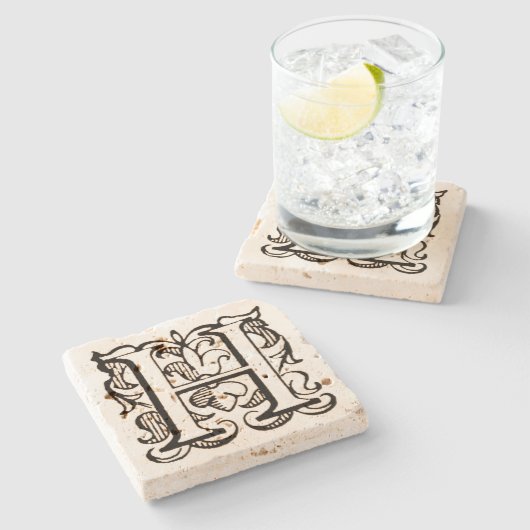 Fleur de Lis Monogram "H" Stenen Onderzetter (Zijkant)