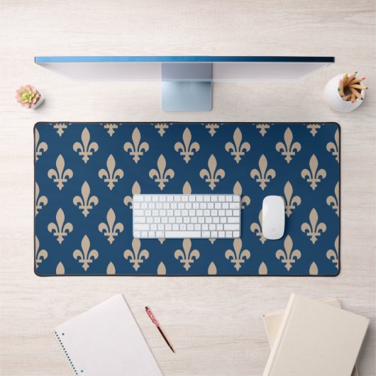 Fleur de Lis Motif, Royal French, Crème sur Blue (Bureau 1)
