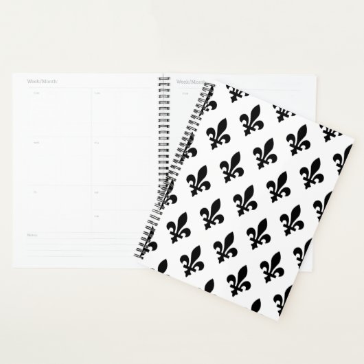Fleur de Lis Motif, Royal French, Noir sur Blanc (Devant avec enveloppe)