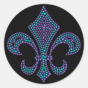 Fleur De Lis Mozaïek Bevel Pastel Ronde Sticker