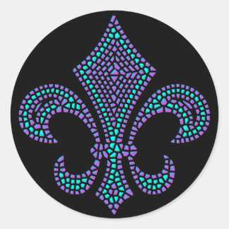 Fleur De Lis Mozaïek Bevel Pastel Ronde Sticker