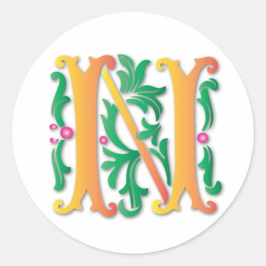 Fleur-de-lis N Monogram Ronde Sticker (Voorkant)
