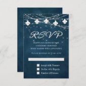 Fleur de Lis Navy Blue Lights | Rustic Boho Chic RSVP Kaartje (Voorkant / Achterkant)