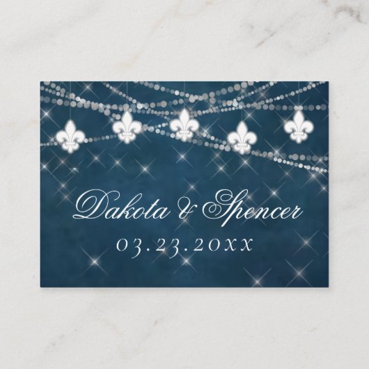 Fleur de Lis Navy Blue Lights | Rustic Hartelijk d Informatiekaartje (Achterkant)