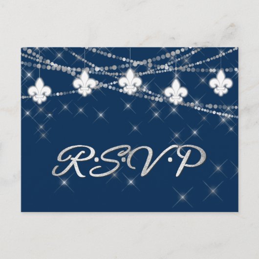 Fleur de Lis Navy Blue Lights | Rustige opvang Uitnodiging Briefkaart (Voorkant)
