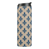 Fleur de Lis, Navy Blue on Beige, Royal, Your Name Thermosbeker (Gedraaid links)