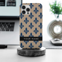Fleur de Lis, Navyblauw op Beige, Koninklijk, Uw N