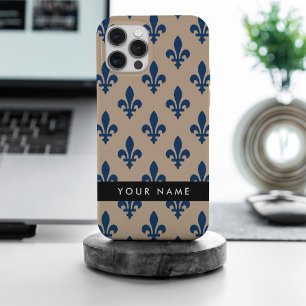 Fleur de Lis, Navyblauw op Beige, Koninklijk, Uw N iPhone 15 Pro Max Hoesje