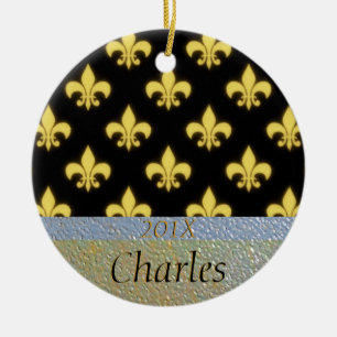 Fleur de Lis New Orleans Black Gold Personalized Keramisch Ornament