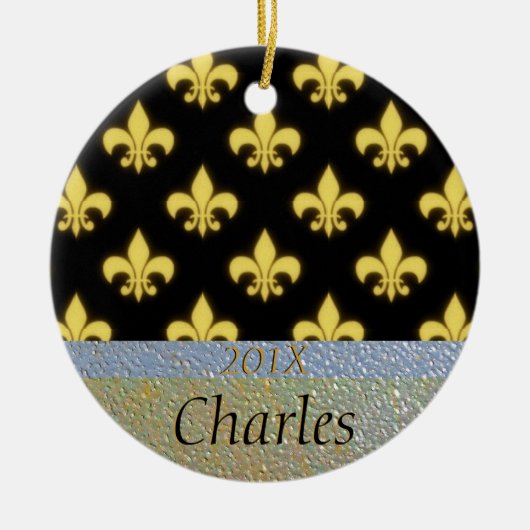 Fleur de Lis New Orleans Black Gold Personalized Keramisch Ornament (Voorkant)